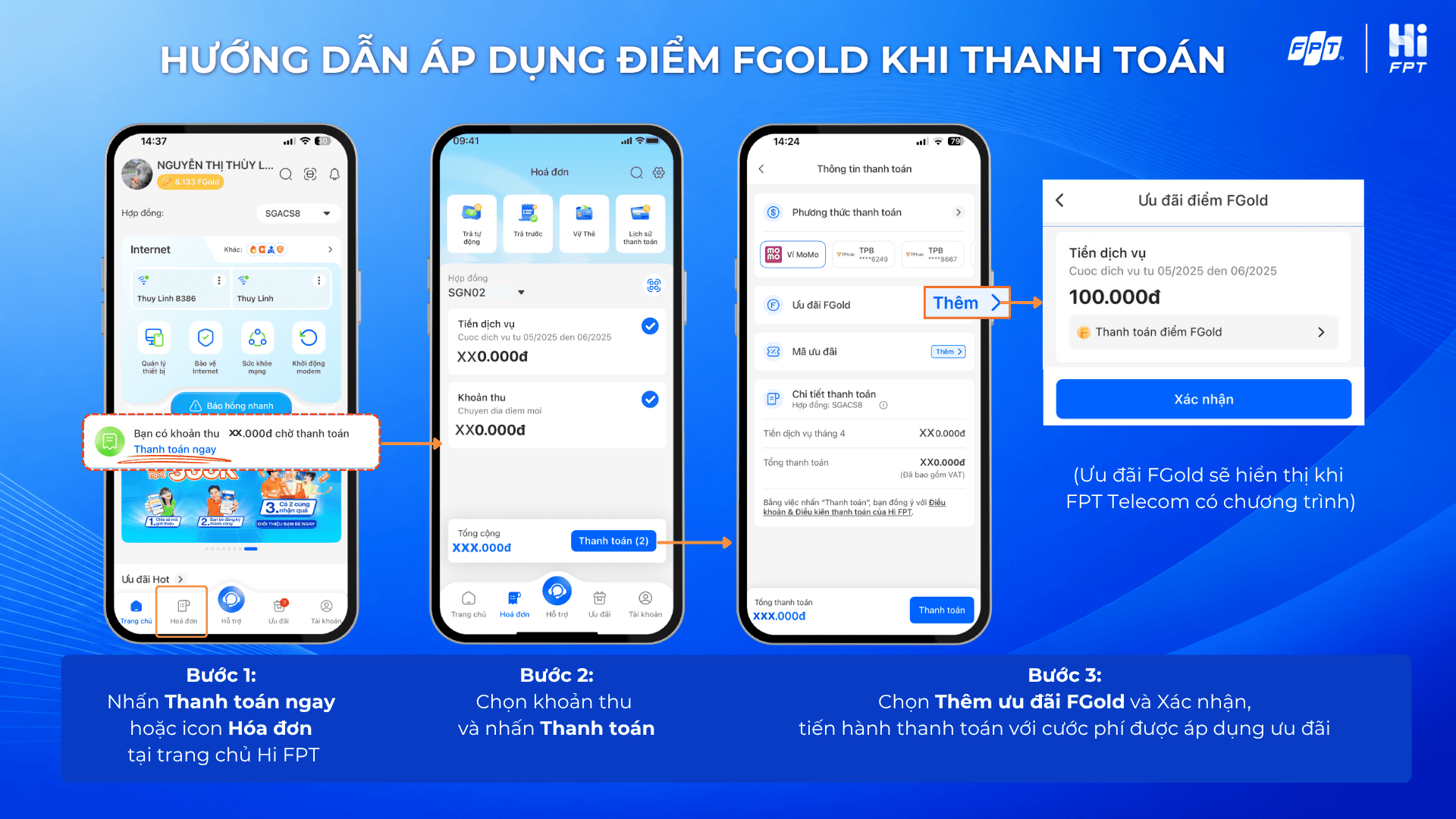 Áp dụng điểm FGold khi thanh toán