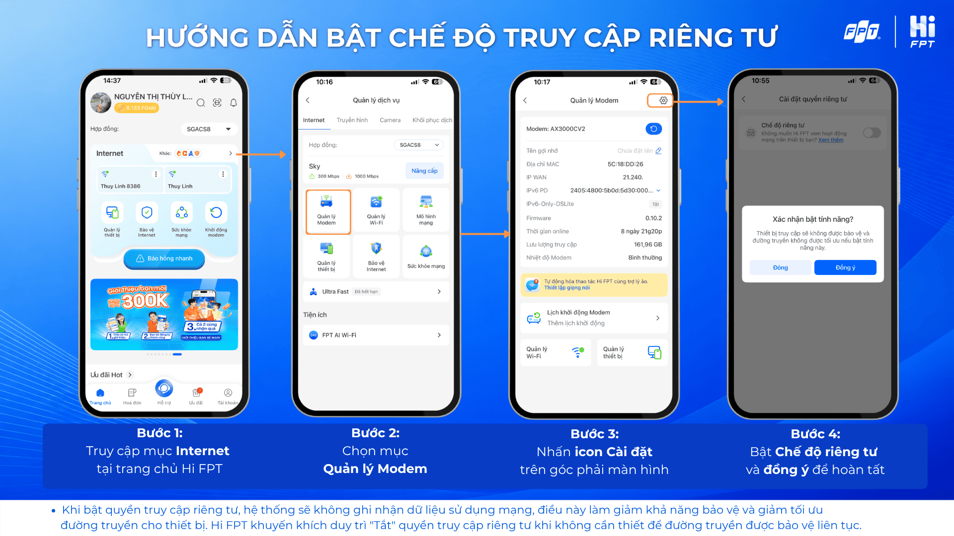 Bật chế độ truy cập Web riêng tư