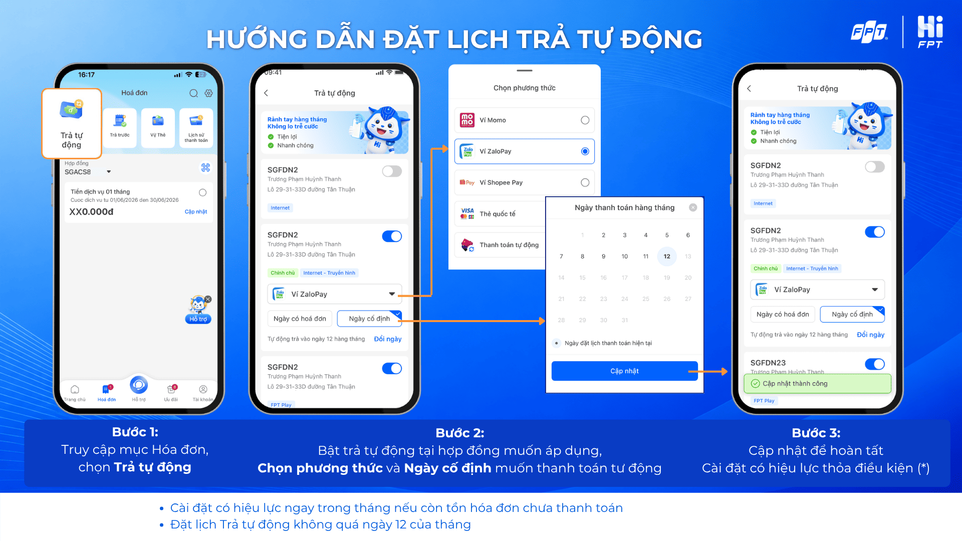 Đặt lịch trả tự động