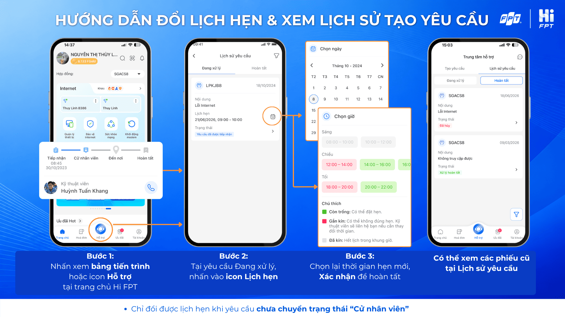 Đổi lịch hẹn & Xem lịch sử yêu cầu