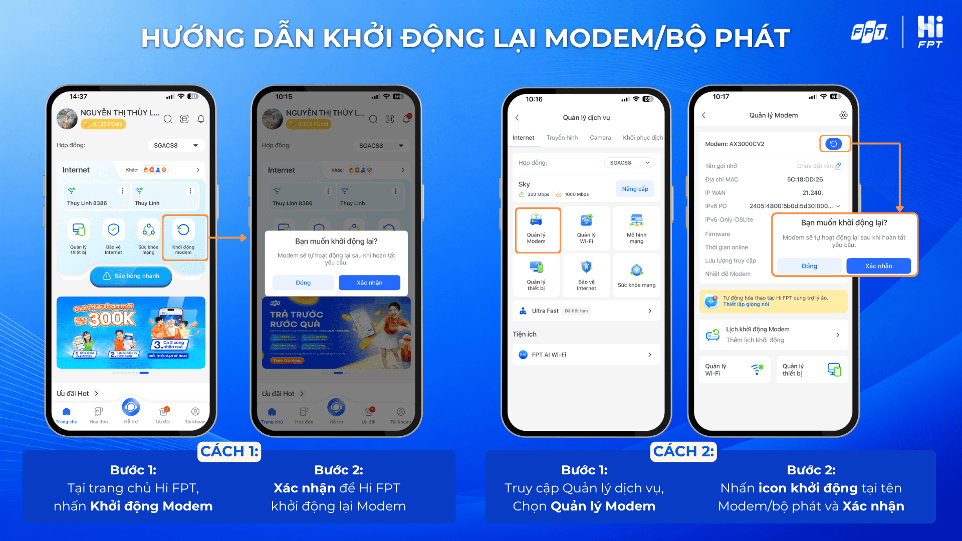Khởi động lại Modem, bộ phát