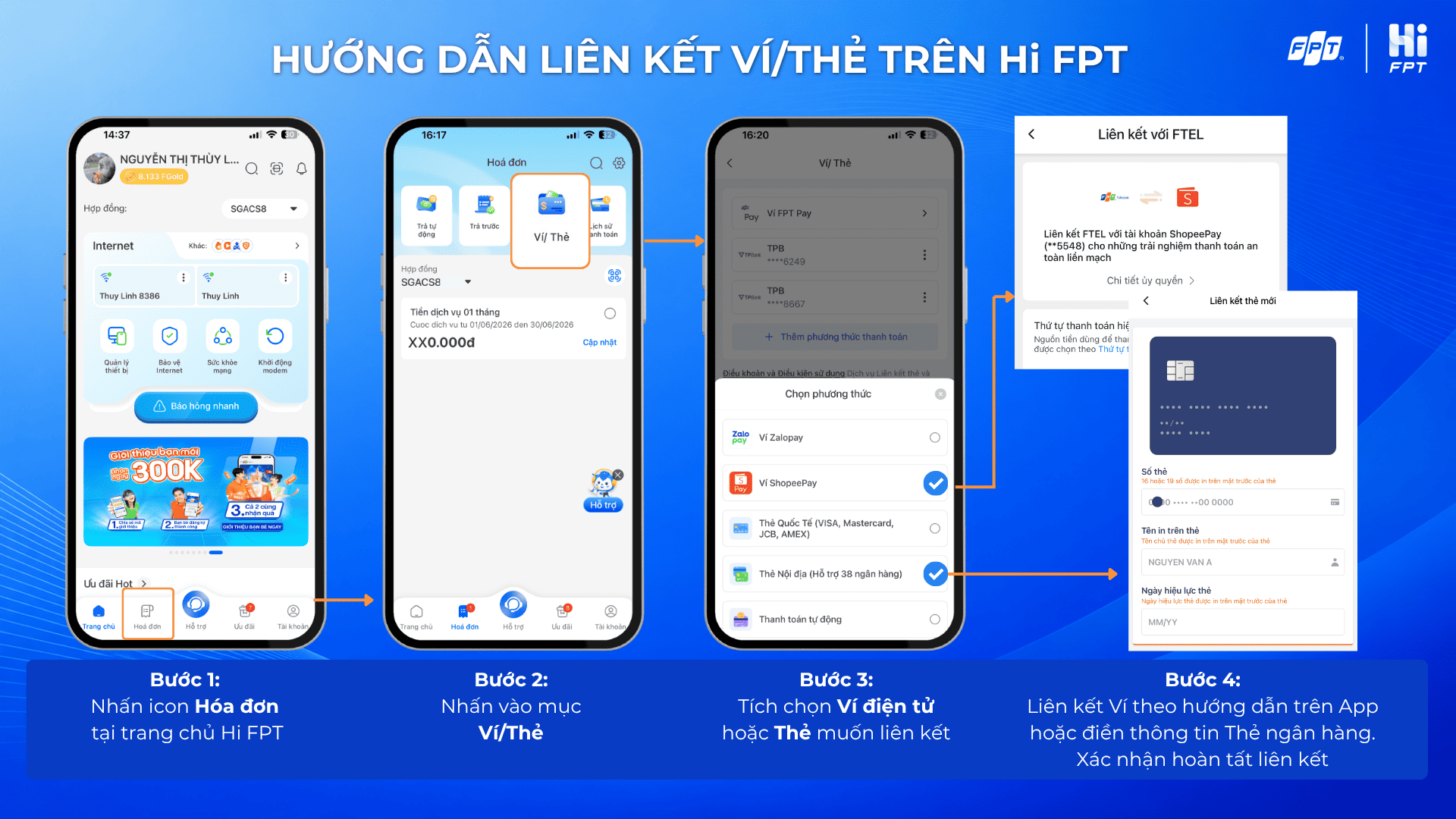 Liên kết Ví hoặc Thẻ trên Hi FPT