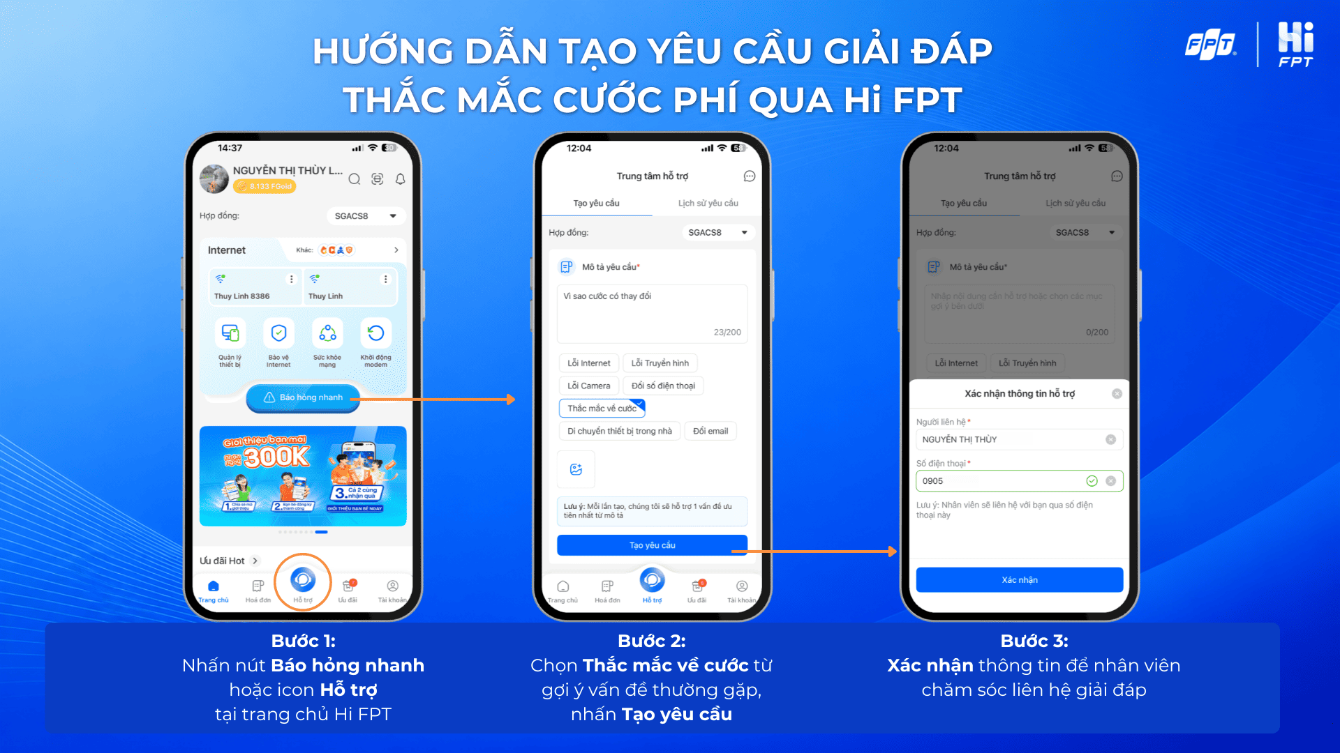 Tạo yêu cầu hỗ trợ cước phí