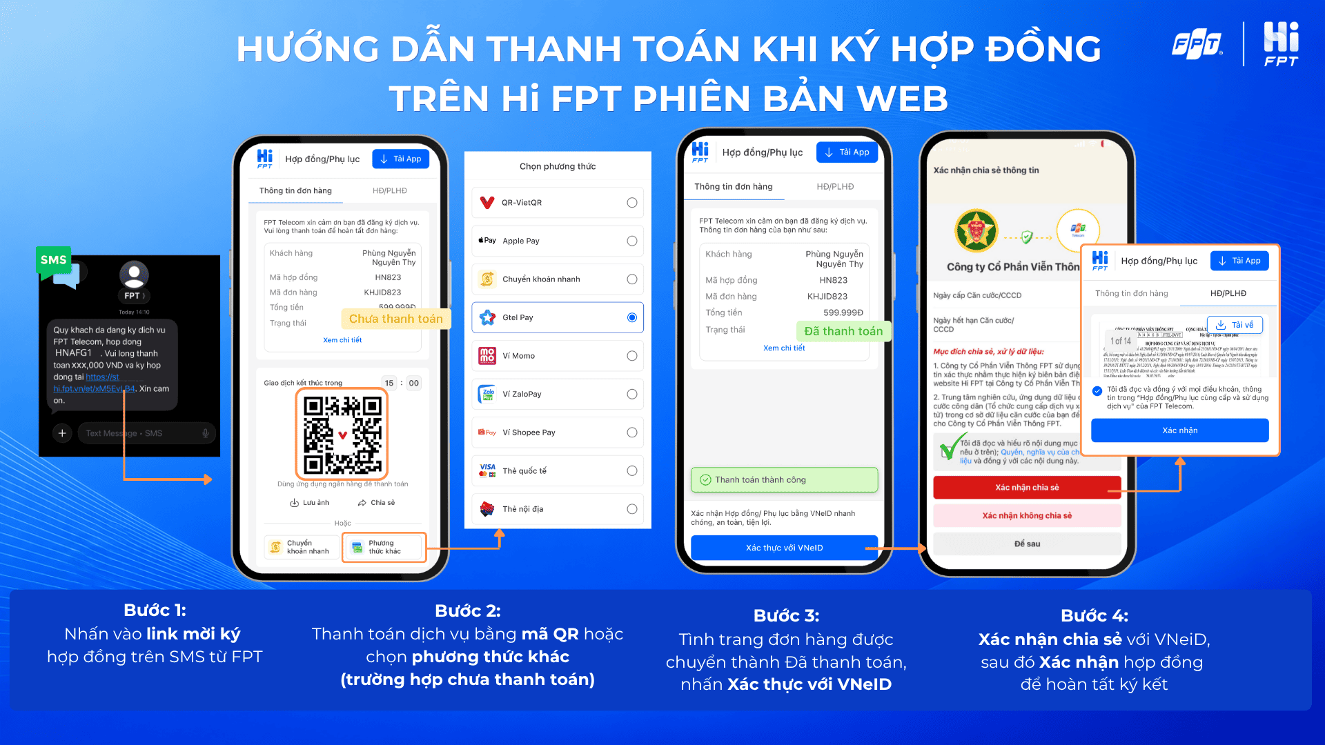 Thanh toán khi ký hợp đồng qua Hi FPT phiên bản Web