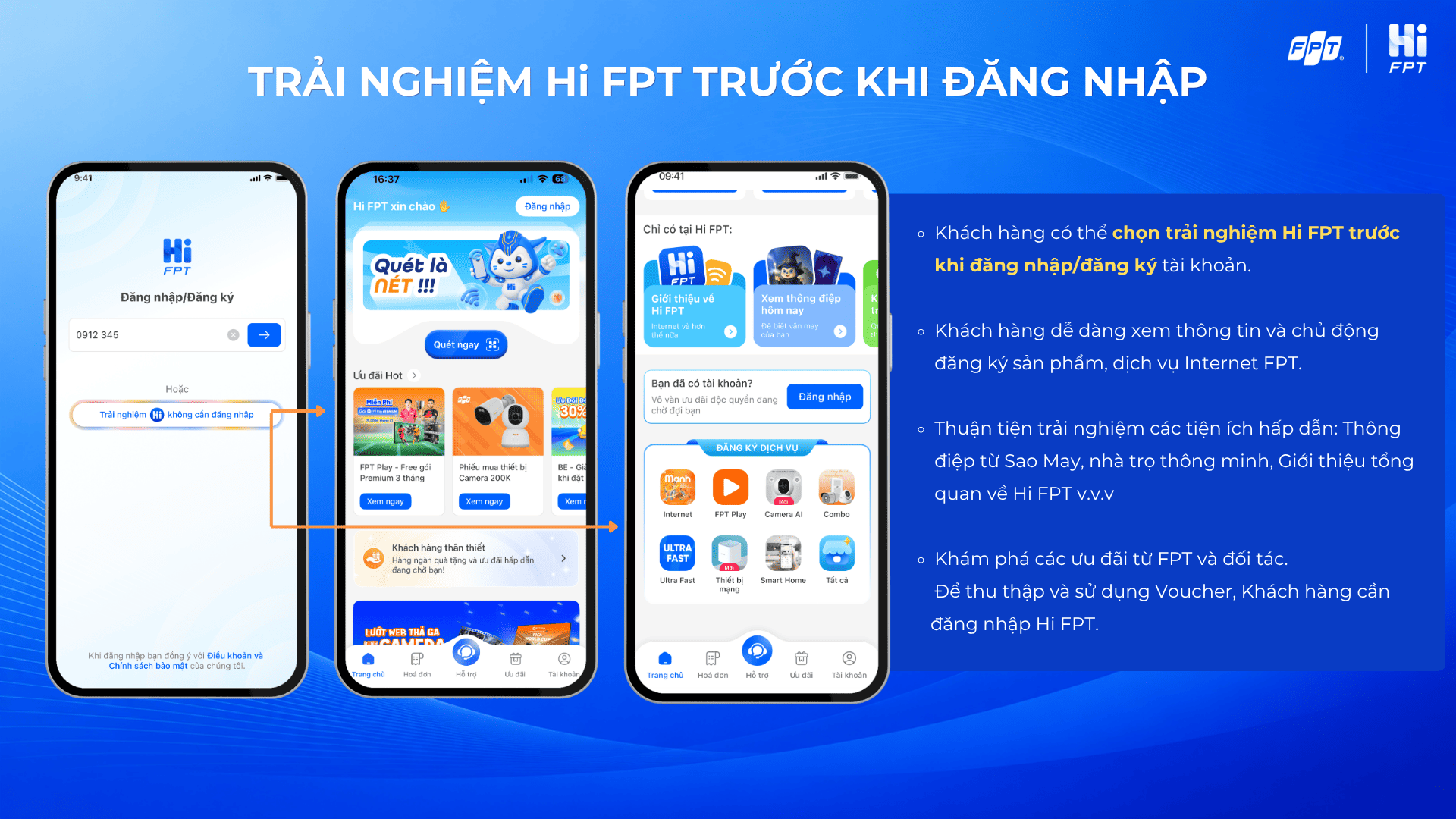 Trải nghiệm Hi FPT trước đăng nhập