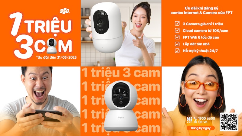 Ưu đãi 1 triệu 3 cam FPT kèm dịch vụ Cloud giám sát thông minh toàn diện