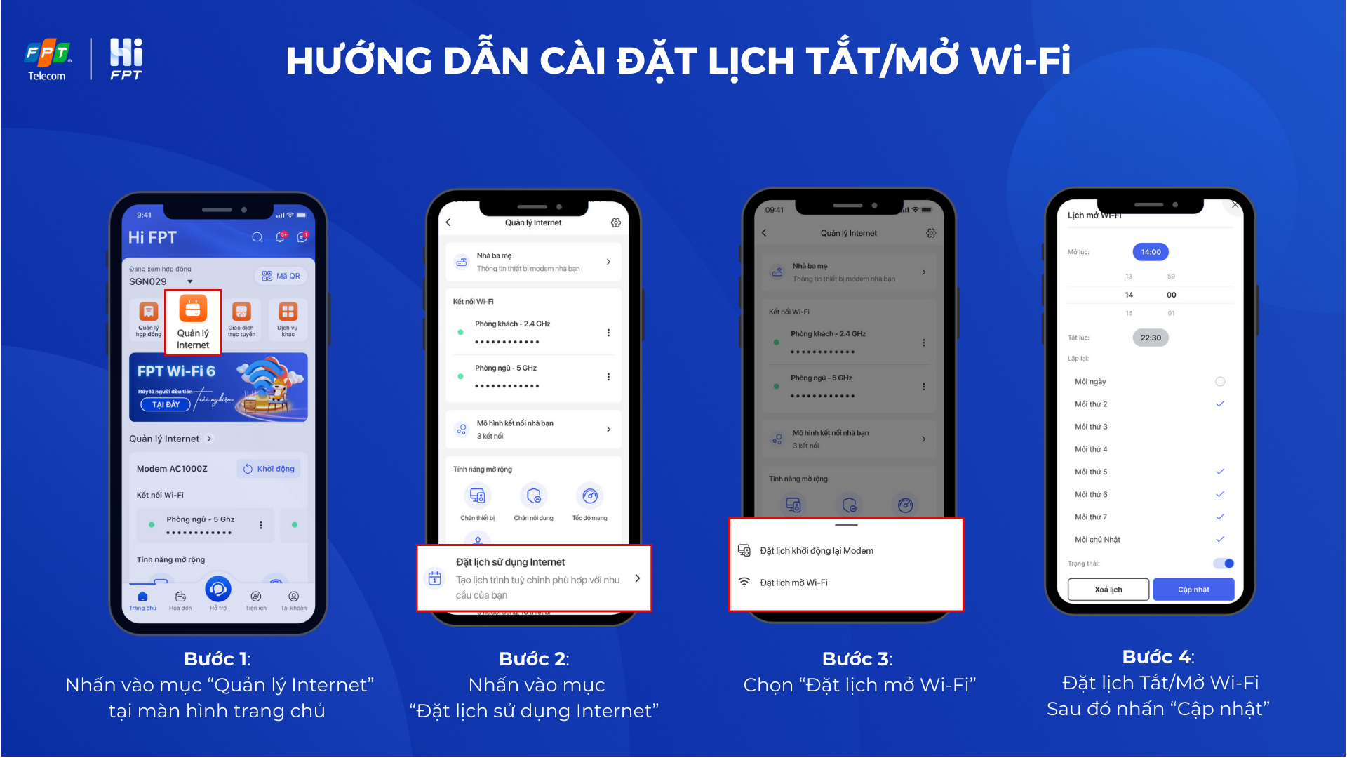 Đặt lịch tắt mở wifi trên Hi FPT