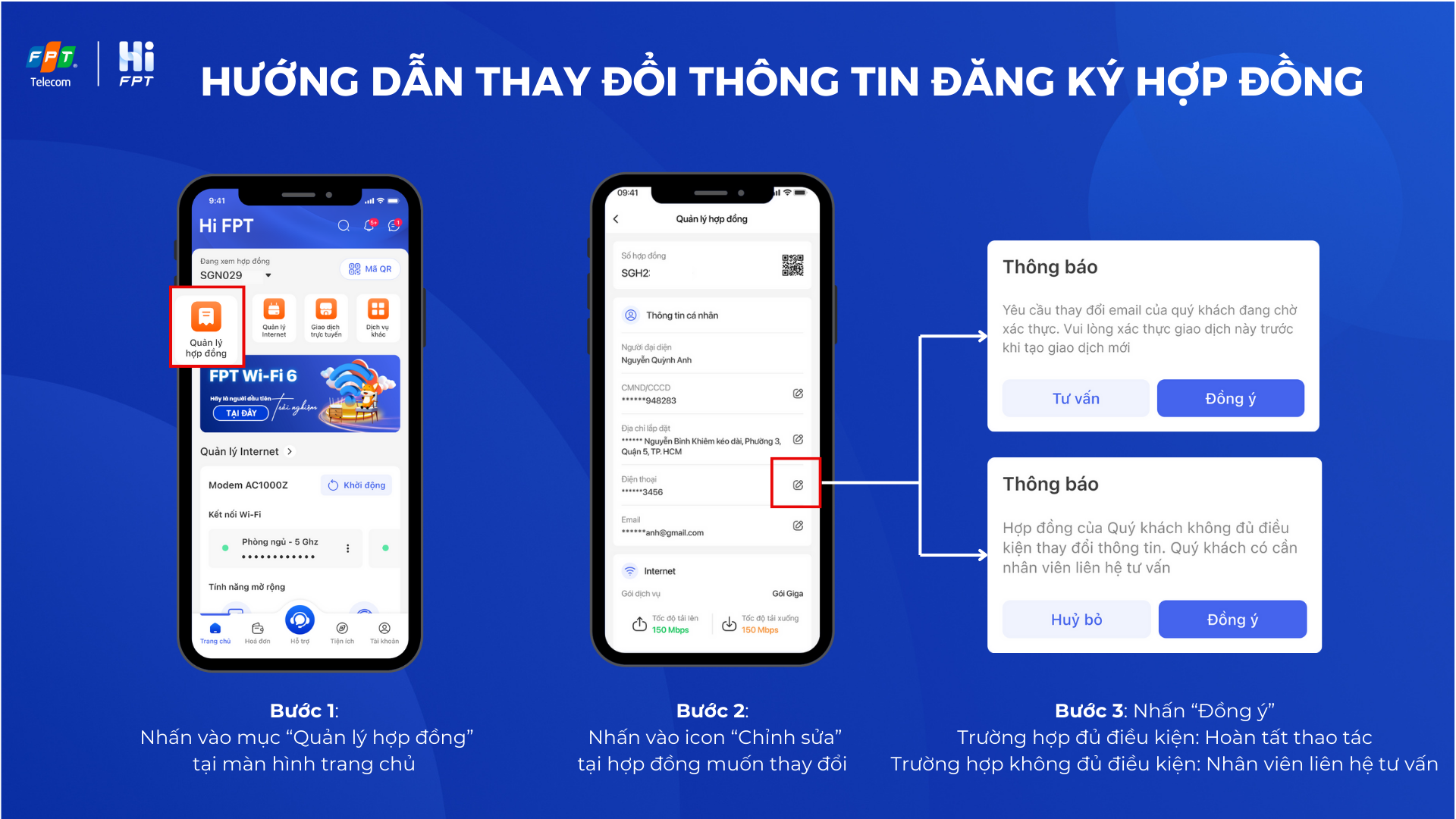 Hướng dẫn thay đổi thông tin đăng ký hợp dồng