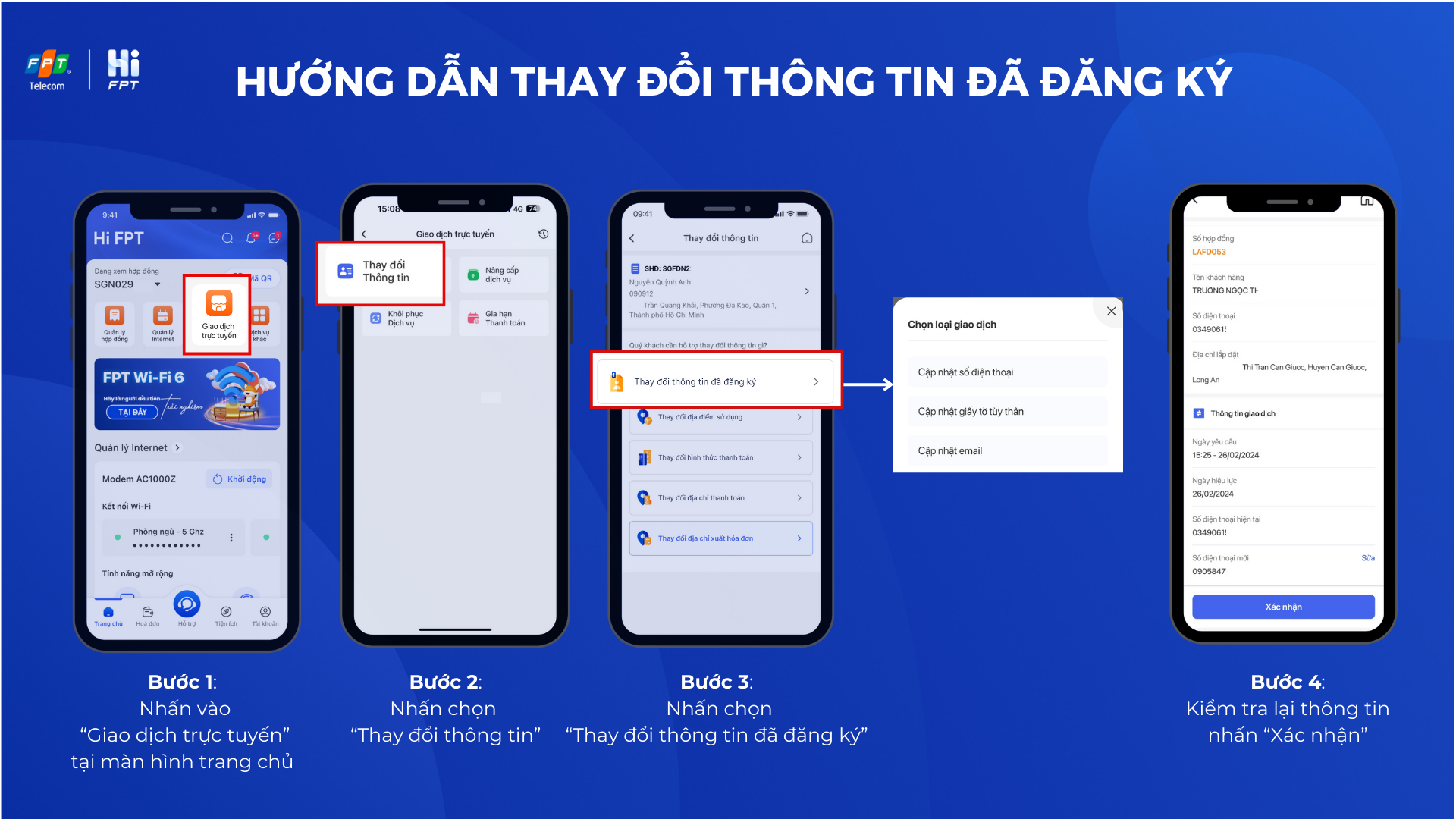 Thay đổi thông tin đã đăng ký trên Hi FPT