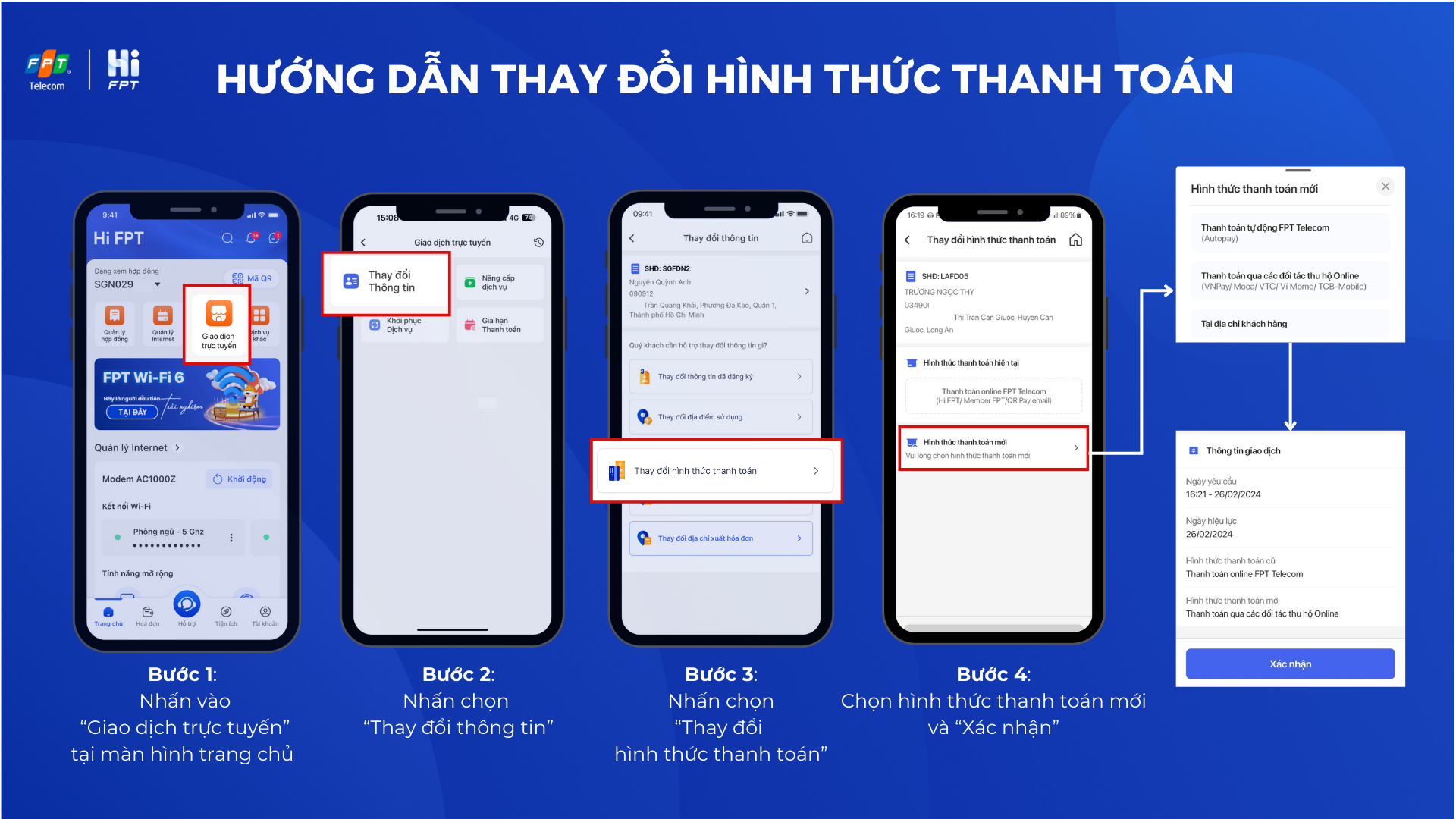 Thay đổi hình thức thanh toán trên Hi FPT