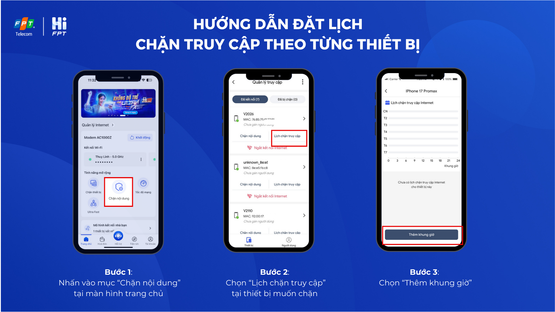 Đặt lịch chặn truy cập theo từng thiết bị trên Hi FPT