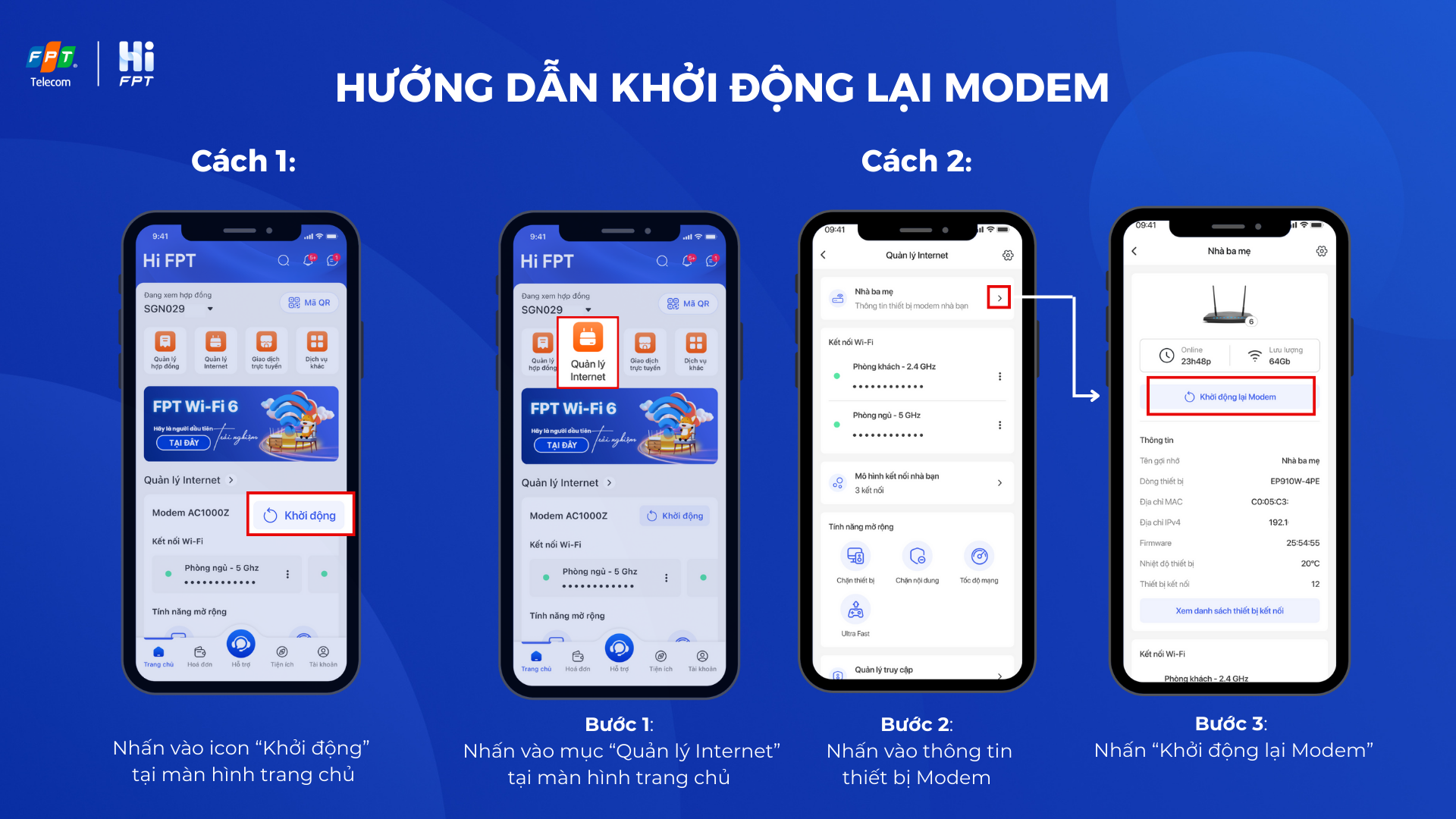 Khởi động lại modem trên Hi FPT
