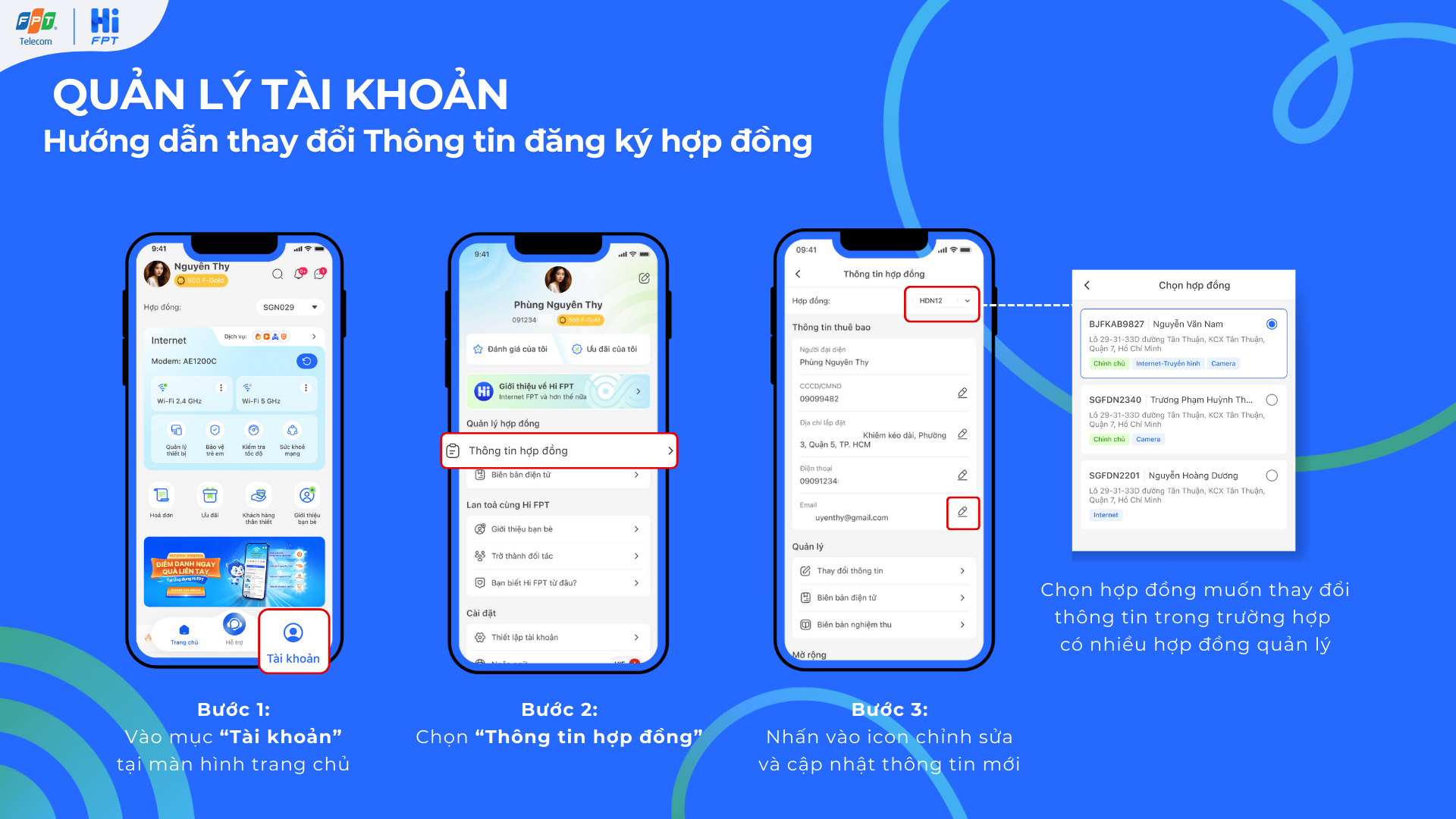 Hướng dẫn thay đổi thông tin đăng ký hợp dồng