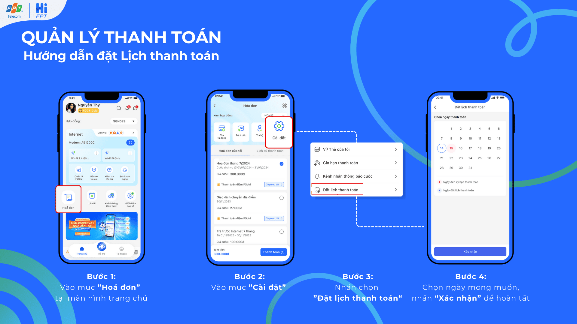 Hướng dẫn đặt Lịch thanh toán