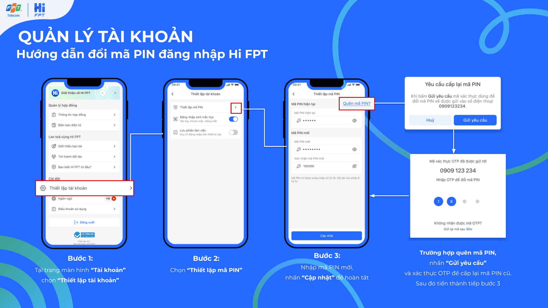 đổi mã PIN đăng nhập Hi FPT