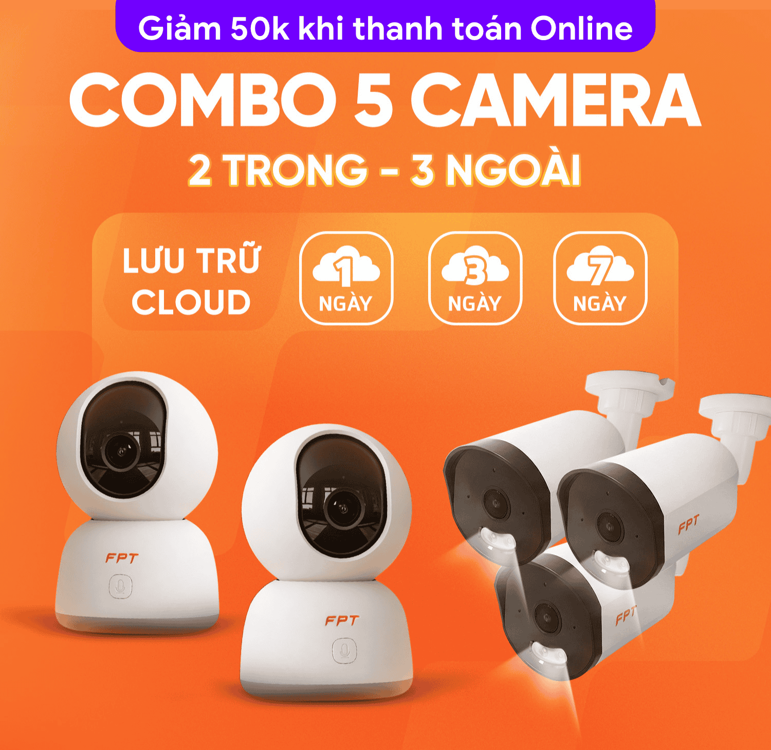 Combo 5 Camera (2 Trong - 3 Ngo&agrave;i)