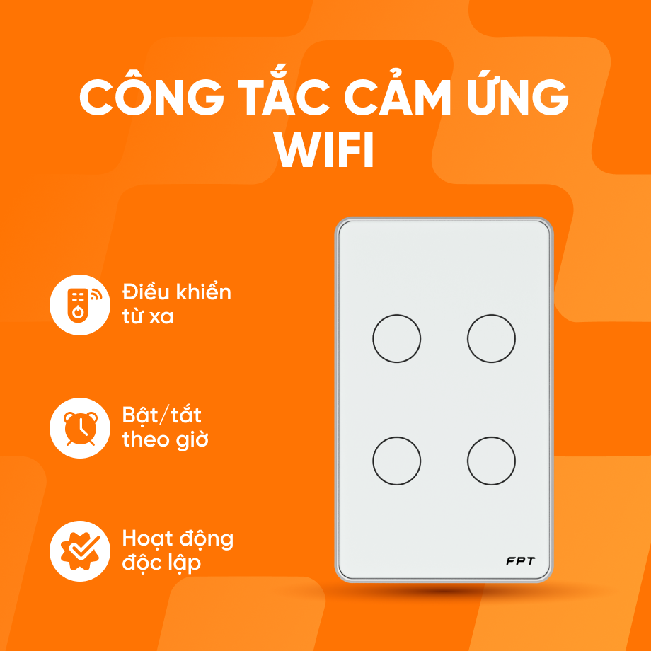C&ocirc;ng tắc cảm ứng chữ nhật 4 n&uacute;t Leto WiFi &ndash; Bluetooth Mesh, m&agrave;u trắng
