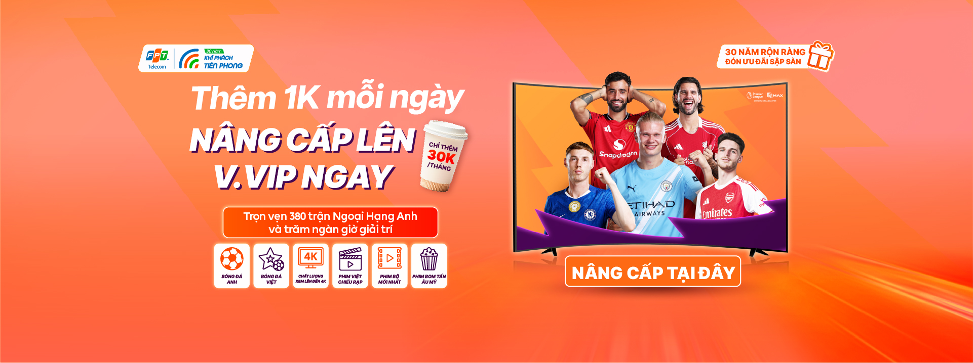Ưu đ&atilde;i n&acirc;ng cấp Combo Internet truyền h&igrave;nh xem Ngoại Hạng Anh